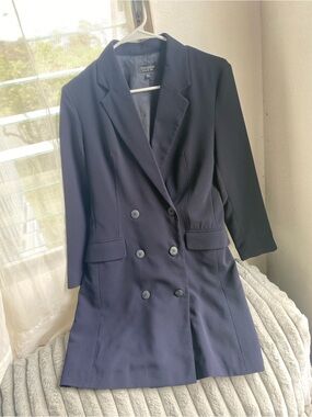 Topshop Navy Double-Breasted Longline Blazer